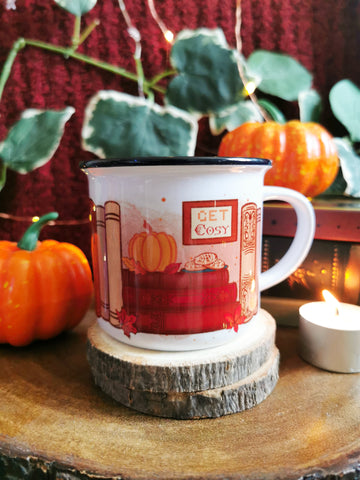 Autumn Bookshelf Ceramic Camper Mug