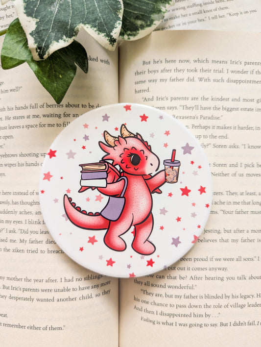 Pink Dragon Shopping Ceramic Coaster