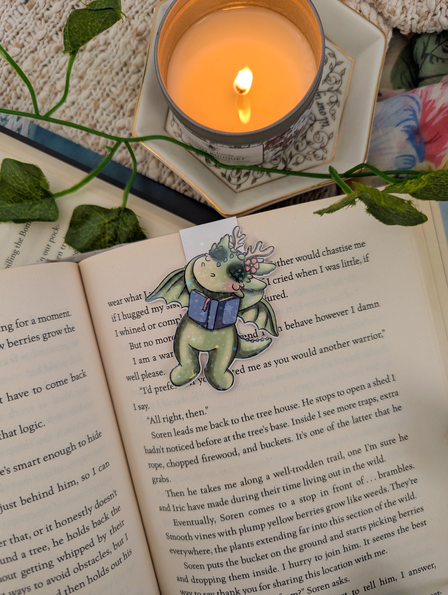 Moss Dragon Lounging Magnetic Bookmark