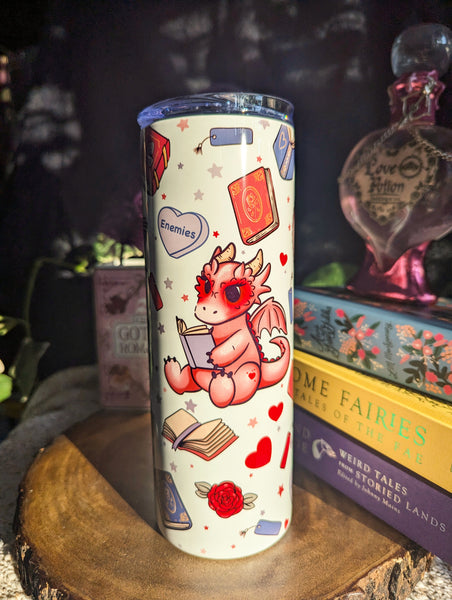 Pink Book Dragon Slim Metal Tumbler