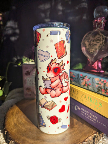 Pink Book Dragon Slim Metal Tumbler