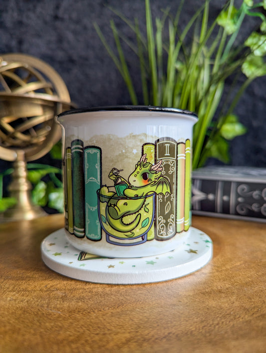 Matcha Dragon Bookshelf Camper Mug