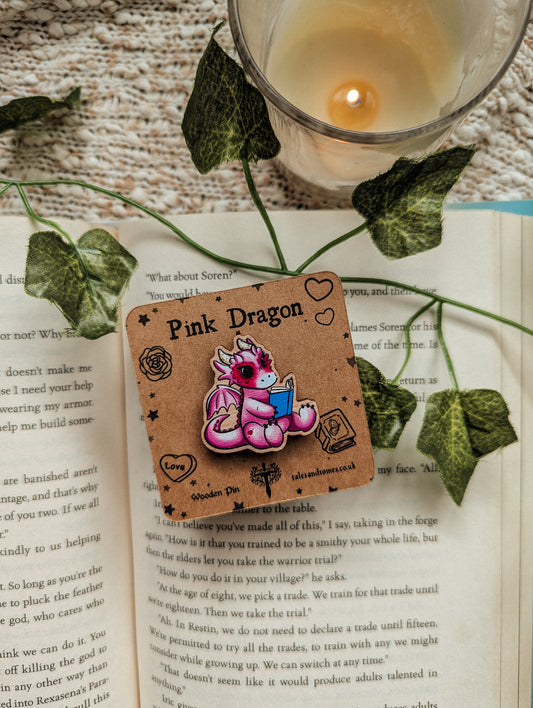 Pink Dragon Wooden Pin